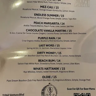 Cocktail menu