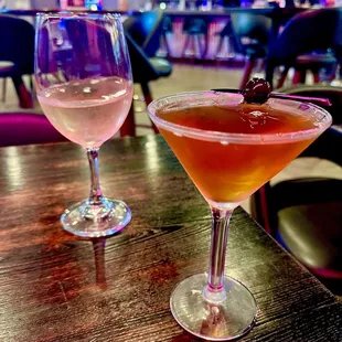 Pinot Grigio $6, Manhattan $14. He liked how his Manhattan was filled to the rim...