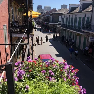View of Bourbon street from restaurant patio