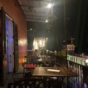 a patio at night