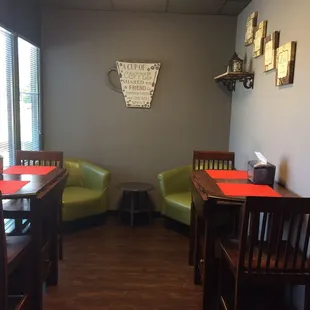 Cozy little decor. (And free wifi).