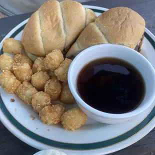 Beef Dip. Comes with fries or tots.