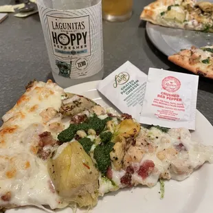 The Dude +pesto drizzle and Lagunitas Hoppy Refresher
