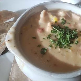 Wonderful southwestern chicken corn chowder. I would come back just for this! Creamy and spicy