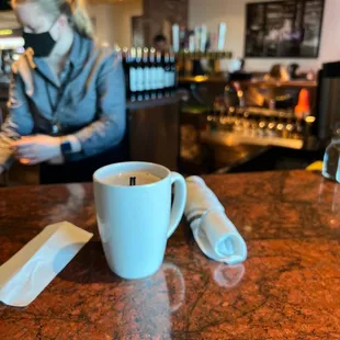 Bree serves up one mean Bailey's &amp; Coffee! Yummy start before I depart!