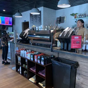 Front counter and espresso machine with barista