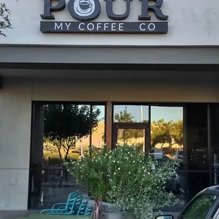 Logo sign, front door, patio