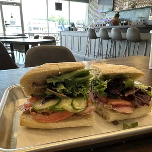 a tray with a sandwich on it