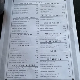 Wine menu
