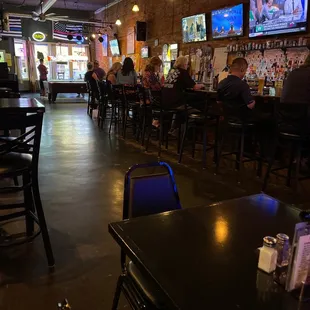 a bar with people sitting at tables