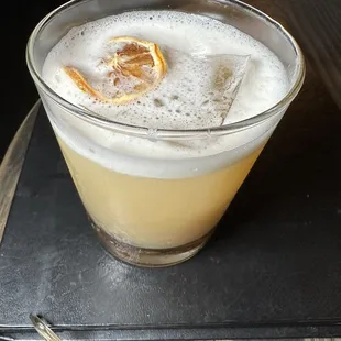 Peach whiskey sour which I happily drank all night.