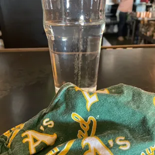 a glass of water on a table