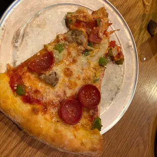 a slice of pizza on a plate