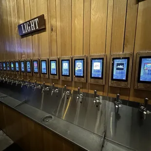 a row of beer taps