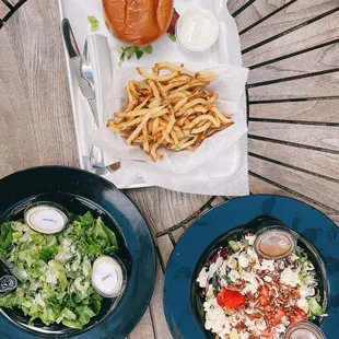 two plates of food on a table