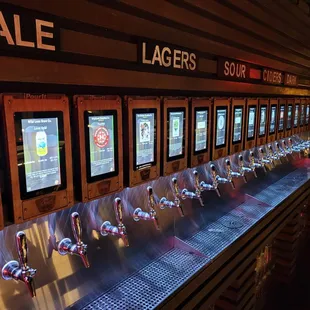 a row of beer taps