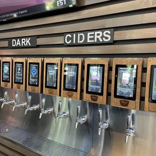 a row of beer taps