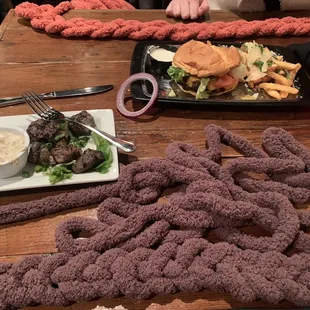 Steak bites and cheeseburger