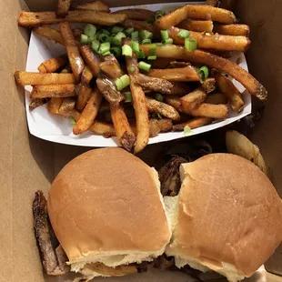 Poutine and slider combo (no dairy for me so imagine it with cheese! )