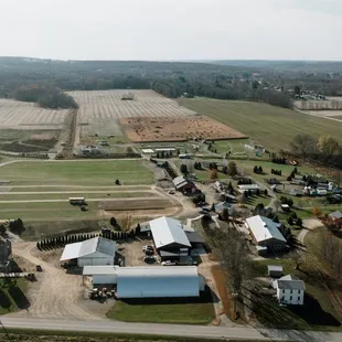 an aerial view of a farm
