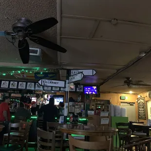 a ceiling fan in a pub