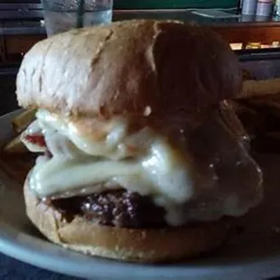 a cheeseburger and fries