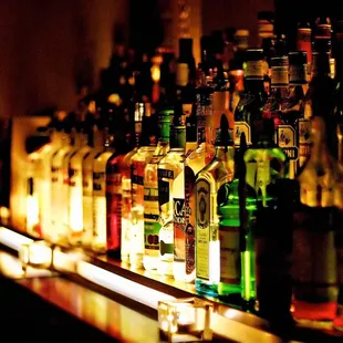 a row of liquor bottles