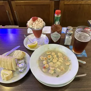 Chowder and a shrimp cocktail