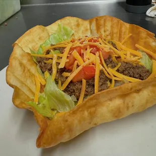 Taco salad with home made shells!