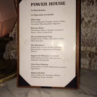 Specialty Cocktail Menu