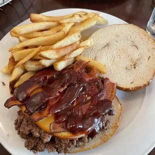 Burger on a pretzel bun