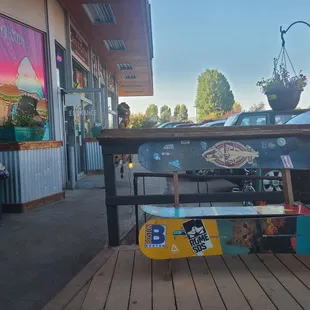 a table with two skateboards on it