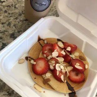 Fat Burner coffee and an order of pancakes