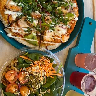 Buffalo Chicken Pizza, Superfood Salad, Kombucha Flight