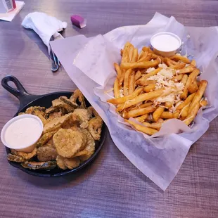 Fried Pickles and Garlic Parmesan Fries (Happy Hour)