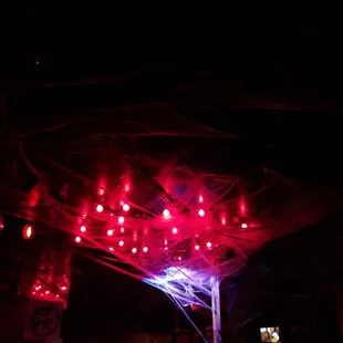 a spider web with red and purple lights