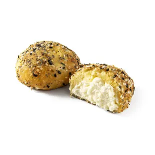 Keto Bomb.com
Two Cream cheese Filled Bagel Bites Sprinkled with Everything Seasoning