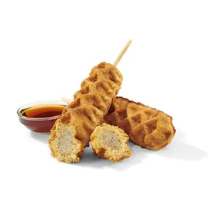 Sausage Waffle On A Stick
Two Turkey Sausage Waffle-on-a-Sticks. Served with Lakanto Sugar-Free Maple Syrup (Dairy-free)
