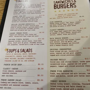 Menu for appetizers, soups and handhelds