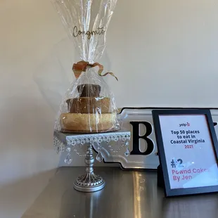 a cake in a clear plastic bag