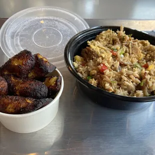 Plaintains and Arroz Chaufa Pollo Bowl (chicken fried Rice)