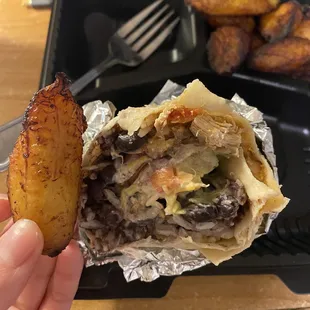 Plantain to scale. The thickness of this burrito was no more than around 2 inches.