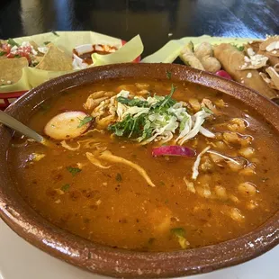 Pozole Roja with chicken - authentic! Huge serving!