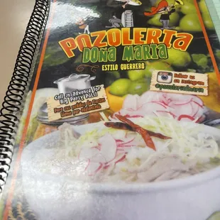 Front of menu