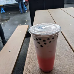 Strawberry milk tea with boba