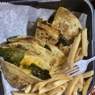 Chicken Quesadillas with fries