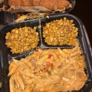 Crawfish Mac and Chesse, Corn, Fried Salmon