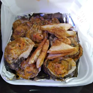 Char grilled oysters w/crawfish