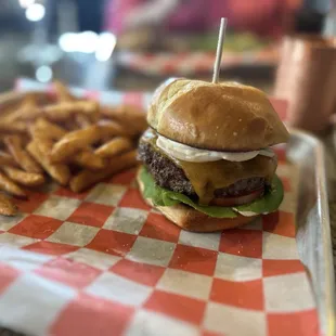 Burger with Swiss cheese and truffle mayo