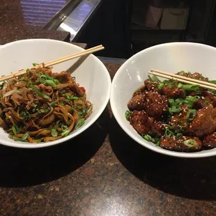 Szechuan chicken lo mien and General Tso Chicken